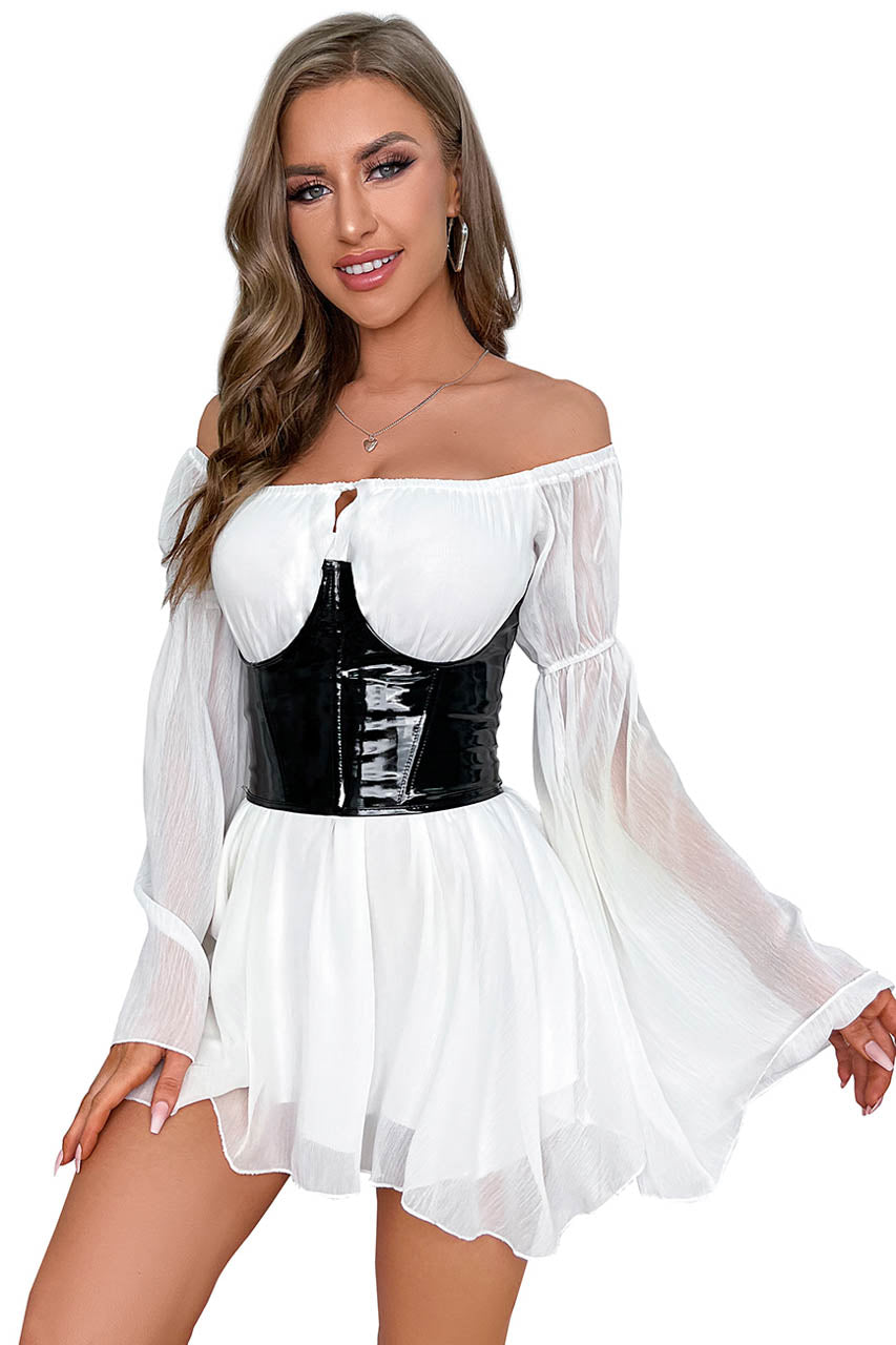 3wishes.com Apparel & Accessories > Clothing > Underwear & Socks > Shapewear - 3wishes Plus Size Black Vinyl Corset: Figure-Enhancing Shapewear - Prem 3wishes.com